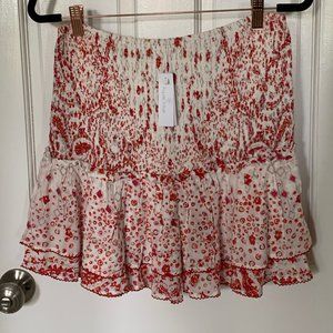 Poupette St Barth Mini Skirt Triny Smocked White Pink Paisley Viscosi Print